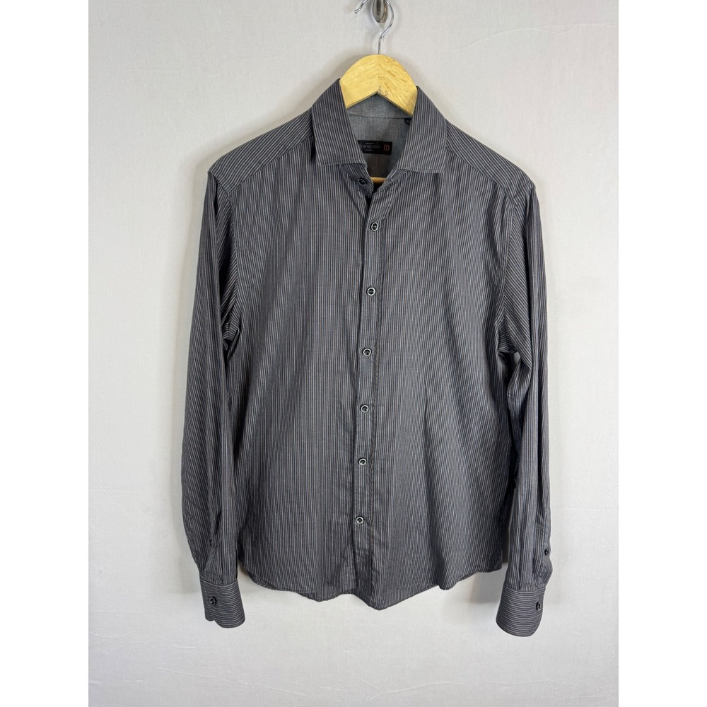 Corneliani ID Mens Striped‎ Button Down Shirt Grey Made in Italy Size 15.5 39